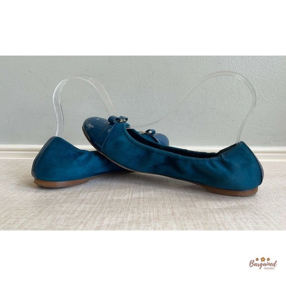 Authentic Louis Vuitton Blue Green Suede Patent Elba Elastic Ballerina Flats 7 - Picture 9 of 13